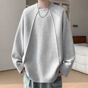 Sweat-shirt en molleton à coutures sur le devant, col rond, coupe décontractée, toucher doux, manches longues, longueur tendance, vêtement de couleur personnalisée - Product Image 2