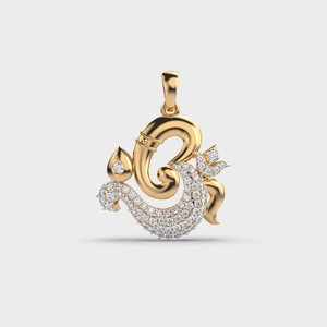 Collier pendentif Om en or jaune de luxe avec incrustation de diamants sertis en canal, unisexe, à porter au quotidien, bijoux hindous - Product Image 2