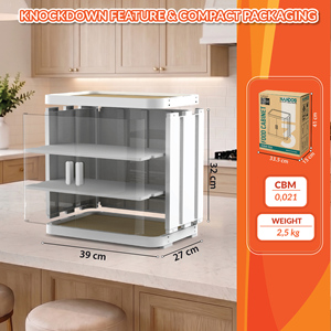 Armoire à nourriture à 3 niveaux avec porte transparente, en plastique, démontable, pour rangement de cuisine, 39x27x35.5cm - Product Image 4
