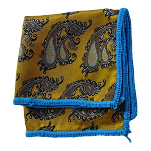Golden Blue Paisley Handmade Knitted <b>Edge</b> Signature Border Handkerchief Dining Pocket <b>Square</b> for Blazers Suit Men's Fashion - Product Image 2