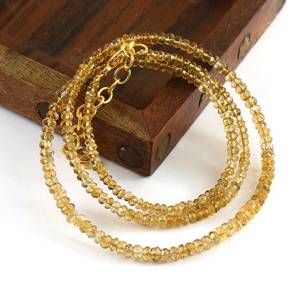 Collier en perles de citrine naturelle pour enfants, perles de citrine jaunes facettées en forme de rondelle, bijoux de mariage classiques, argent sterling 925, 14 carats - Product Image 3