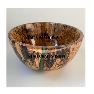 Tazón para Ensalada de Resina Epoxi y Madera de Alta Calidad, Moderno, con Estampado de Adhesivo Esmaltado en Madera de Mango, Vajilla de Madera para Servir Ensaladas - Product Image 1