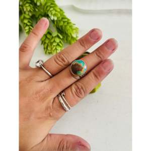 Southwest Kingman Turquoise & Sterling <b>Silver</b> Boho <b>Statement</b> <b>Ring</b> Emerald Cut Gemstone Size 8.5 for Everyday Wear - Product Image 2