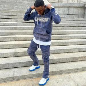 Top Quality Custom Men's Acid Wash Tracksuit Heavyweight <b>Vintage</b> <b>Windbreaker</b> Sweatpants and Hoodie Set - Product Image 1