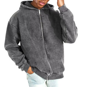 Prix raisonnables hommes légers sweat à capuche zippé lavé à vendre 100% coton tissu fait hommes lavage à l'acide sweats à capuche zippés - Product Image 1