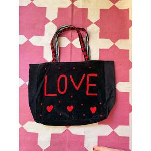 Black Velvet Tote <b>Bag</b> with Embroidery Lightweight Eco-Friendly Zipper Closure Cotton Lining for All Seasons - Product Image 1