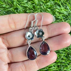 925 Sterling <b>Silver</b> Purple Amethyst Gemstone <b>Cuff</b> <b>Earrings</b> Handmade Charm Drop Dangle Gift for Mom Wholesale Supplies - Product Image 3