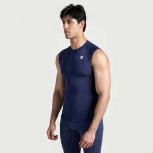 Men's Navy GA Compression Sleeveless Tank <b>Tops</b> - Product Image 3