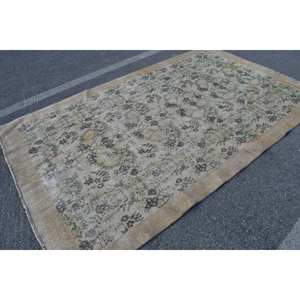 Alfombra turca vintage Beige verde 5,7 X 9.5ft tejido plano de lana con patrón de retazos para decoraciones de sala de estar - Product Image 2