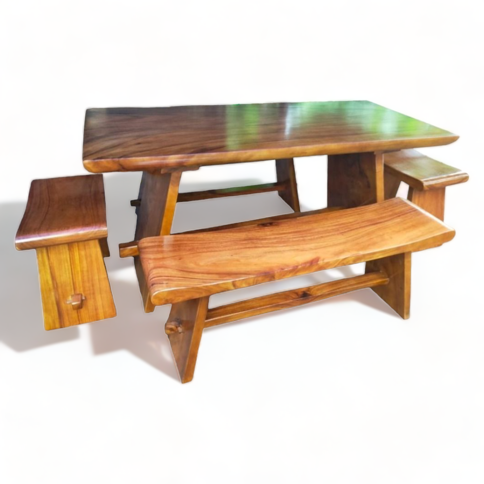 1 table 2 long bench 2 small bench