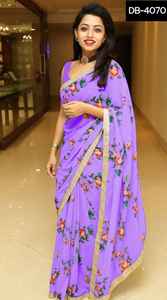 Pièces de sari indien ethnique en satin de soie, prêt-à-porter pour les fêtes, en georgette à imprimé numérique, avec bordure en dentelle, design moderne, haute qualité - Product Image 2