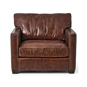 Đồ Nội Thất Phòng Khách Ghế Sofa Đơn Bằng Da Thật Màu Nâu Cổ Điển Sang Trọng Ghế Câu Lạc Bộ Bằng Da Xì Gà Đau Khổ Cổ Điển - Product Image 3