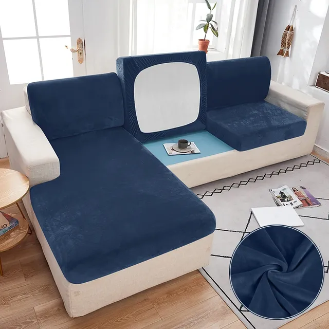 Velvet Sofa Cover Living Room Solid Color Soft Spandex Slipcover Furniture Protector Stretch Customized Color Machine Washable