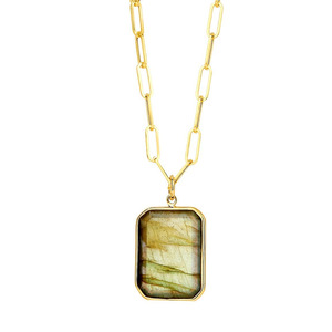Chaîne Rectangle Labradorite faite à la main en argent sterling 925 plaqué or avec diamant perle diamant perle perles diamants - Product Image 1