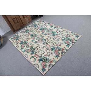 พรมวินเทจขนาด 5.9x4.3 ฟุต พรมตุรกี พรมขนสัตว์สีน้ำเงินลายปะติด - Product Image 2