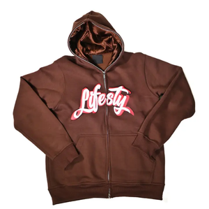 Sweat à capuche Y2K pour homme en molleton bouclette, entièrement zippé, imprimé en relief, coupe oversize, style vintage, noir - Product Image 1