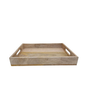 Bandeja rectangular de madera de mango con asa, bandeja de servicio de Color Natural Para Boda y Decoración de mesa personalizada - Product Image 1