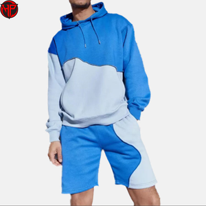 Conjunto Deportivo de Felpa para Hombre con Bloques de Color, Sudadera con Capucha, Pantalones Jogger, Ropa Deportiva Informal de Punto, Conjunto de Shorts Holgados para Gimnasio - Product Image 1