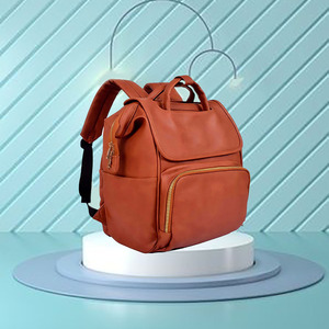 Venta al por mayor de gran capacidad mochila de pañales de cuero genuino para mamás cierre de cremallera con dos correas características duraderas - Product Image 6