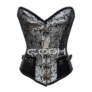 คอร์เซ็ทผ้าไหมลายดอกไม้สีเงินแบบโอเวอร์บัสต์ พร้อมสายหนังด้านข้าง สไตล์เซ็กซี่แบบโกธิค สตีมพังก์ จากผู้จำหน่ายคอร์เซ็ท - Product Image 5