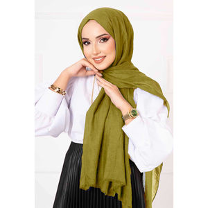 Sciarpa Verde Olio in Jersey Leggero con Motivo Solido, Hijab Invernale, Stampa Digitale, Materiale in Viscosa, Rayon e Cotone - Product Image 2