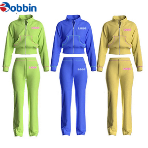 Conjuntos Deportivos de Manga Larga para Mujer con Logotipo Personalizado de Alta Calidad, Chaqueta con Cremallera y Pantalones Anchos Acampanados, Conjuntos de 2 Piezas para Descansar - Product Image 6