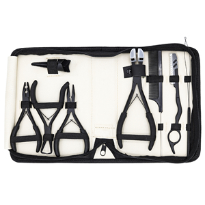 Kit d'outils pour extensions de cheveux en acier inoxydable NOIR, micro-anneaux, perles, pince à ouvrir/à fermer, crochet de traction, ruban adhésif - Durable et réutilisable - Product Image 1