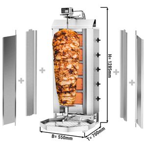 Grill à gaz pour kebab (Shawarma/Gyros) - 5 brûleurs - jusqu'à 80 kg - 16,25 kW - Sur comptoir - incl. 2 pare-éclaboussures et 2 portes doubles - Product Image 2