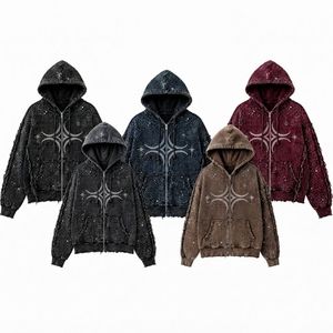 <b>Men's</b> Black Rhinestone <b>Hooded</b> <b>Denim</b> <b>Jacket</b> Oversized Hip Hop Style Regular Sleeve Glitter Print Autumn Wear - Product Image 5