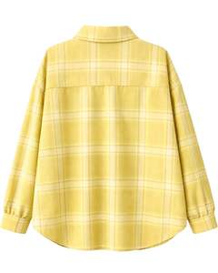 Camisa Oversize de Franela a Cuadros para Mujer, Amarilla, Manga Larga, Casual, con Bolsillos, Suave, para Otoño e Invierno, Venta al por Mayor - Product Image 4