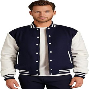 Veste universitaire pour hommes XS 5XL Mélange de laine avec manches en cuir véritable, logo ou nom personnalisé Vestes bombardiers universitaires - Product Image 1