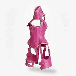 Corset rouge en cuir PU pour femme avec collier et lanières de jambe, design ajouré, serre-taille rigide, style gothique punk - Product Image 6
