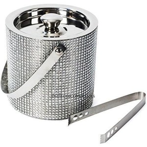 Refroidisseur de vin de seau à glace de forme ronde polie brillante argentée d'acier inoxydable avec la conception de corde couverte et les accessoires de Barware de pince - Product Image 2