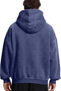 Sweat-shirt d'hiver vintage pour homme, brodé, à capuche, zippé, coupe oversize, délavé à l'acide, 100% coton, molleton épais, avec poche zippée intégrale - Product Image 4