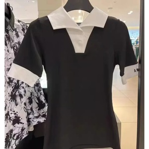 Nouvel ensemble de vêtements de golf pour femmes, sweat-shirt à manches courtes, col en V, spandex/polyester, respirant, amincissant, élastique - Product Image 1