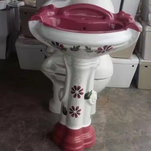 Lavabo de pedestal de pie de cerámica de una pieza con forma redonda y patrón elegante - Product Image 3