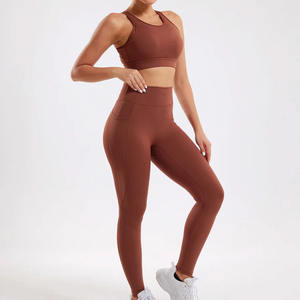 Conjunto Deportivo de Dos Piezas para Mujer, Estilo Nuevo, Sexy, con Tirantes Finos, Sujetador Deportivo, Leggings Cortos con Efecto Levanta Glúteos, para Gimnasio, Yoga, Ejercicio, Ropa Deportiva Activa - Product Image 3