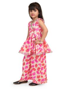 Vestido de Fiesta Shoryam para Niñas, Estilo Angrakha, Completamente Cosido, con Estampado Digital de Hojas Rosas, para Bodas de Verano, Eid Kurti - Product Image 5