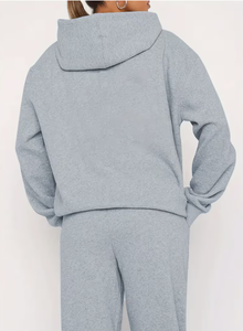 Ensemble jogging et sweat à capuche gris en molleton, imprimé lettres, coupe ample, survêtement épais décontracté, streetwear d'hiver, logo frontal pour femme - Product Image 2