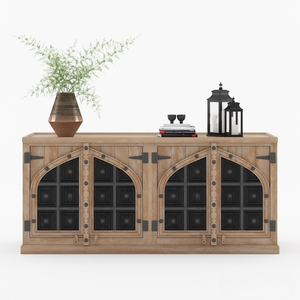 Antique Rustic Solid Teak Wood <b>Sideboard</b> Cabinet Midcentury Arched Doors Iron Accents Handcrafted Eco-Friendly Durable Vintage - Product Image 2