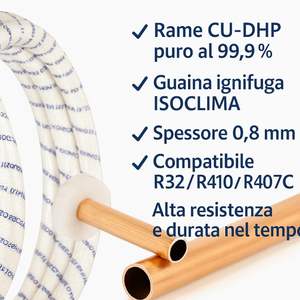 Kit de Latón para Tubo de Climatización Isoclima 1/4+3/8 CU-DHP 99,9% Anticorrosión, Montaje en Pared, 10m con Funda Ignífuga - Product Image 2