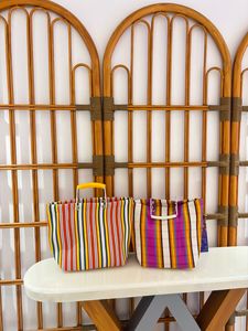 Bolsas de compras reutilizables a rayas tejidas de PP de nailon reciclado, logotipo de Color personalizado ecológico, uso promocional, cierre de cremallera, India - Product Image 3