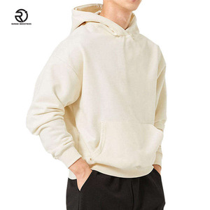 Logo personnalisé épaule tombante sans ficelle couleur unie lourd 100% coton lourd imprimé pull hommes sweats à capuche & sweat-shirts - Product Image 5