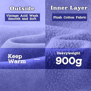 Sweat à capuche unisexe épais en coton 100% French Terry, délavé à l'acide et au sel, avec logo brodé et poche, idéal pour l'hiver - Product Image 6