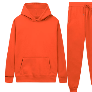 Conjunto Deportivo Informal de Felpa de Algodón, Sudadera con Capucha y Pantalones Deportivos Unisex Color Naranja Liso, para Entrenamiento en el Gimnasio, Invierno - Product Image 4