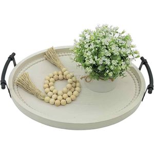 Bandeja de madera de mango beige claro hecha a mano con elegante forma ovalada y acabado texturizado único para organizar y exhibir artículos - Product Image 1