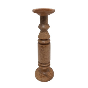 Bougie en bois classique support de pilier marron fini pour la maison et la décoration d'éclairage de table de noël en vrac fait à la main - Product Image 1