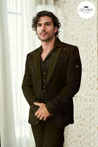 Veste de mariage indien traditionnel pour hommes Smoking noir de créateur avec broderie à la main Costume de mariage grande taille pour hommes - Product Image 4