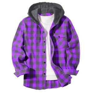 Vente en gros de t-shirt à capuche en flanelle brodé personnalisé chemise à capuche à manches longues à carreaux surdimensionnés vêtements streetwear décontractés - Product Image 2