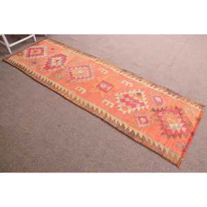 Vintage Kilim <b>Runner</b> <b>Rug</b> 2.8x8.7 ft (84x265 cm), Turkish Orange Animal Print Wool <b>Rug</b> - Product Image 3